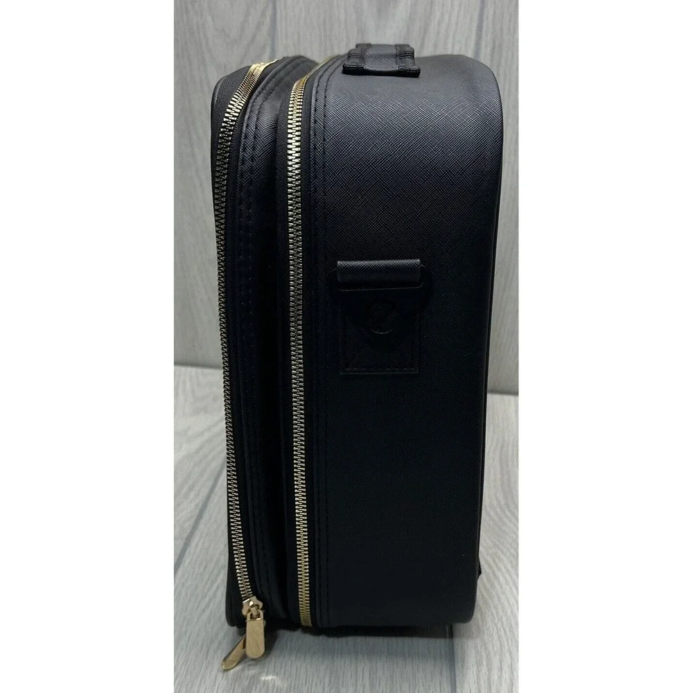 XL Makeup Jewelry Case Ivory Black Adjustable Compartments Travel Train Box
